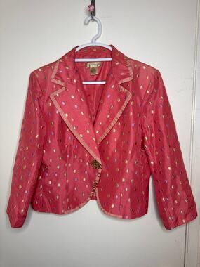 Vintage 100% Silk Pink with Pastel Polka Dots Blazer by Transitions Sz 12